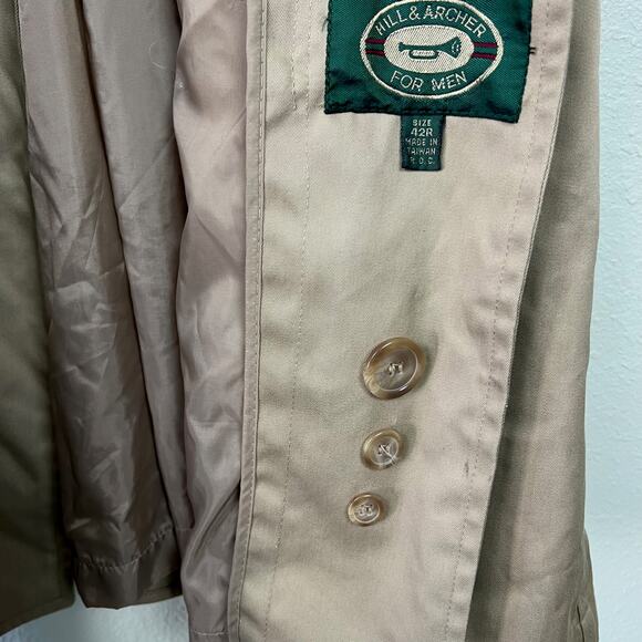 Hill and Archer for Men Vintage Size 42R Double Breasted Long Trench Coat Khaki - Picture 7 of 15